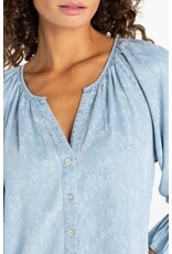 Liverpool Los Angeles Liverpool 3/4 Sleeve Button Front Shirred Woven Top