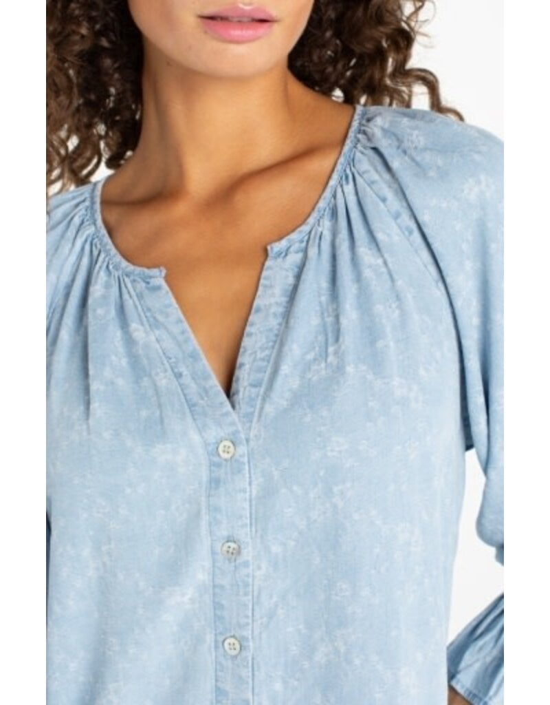 Liverpool Los Angeles Liverpool 3/4 Sleeve Button Front Shirred Woven Top