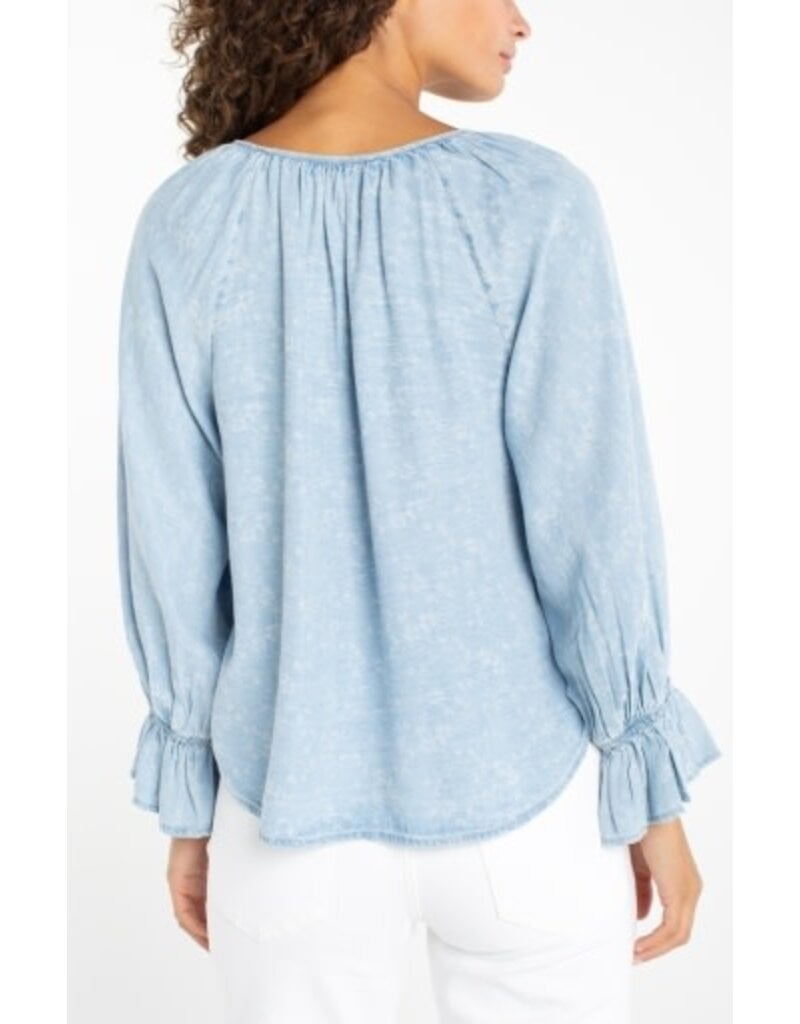 Liverpool Los Angeles Liverpool 3/4 Sleeve Button Front Shirred Woven Top