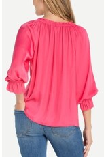 Liverpool Los Angeles Liverpool 3/4 Sleeve Button Front Woven Top with Ruffle Details
