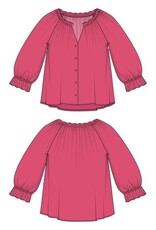 Liverpool Los Angeles Liverpool 3/4 Sleeve Button Front Woven Top with Ruffle Details