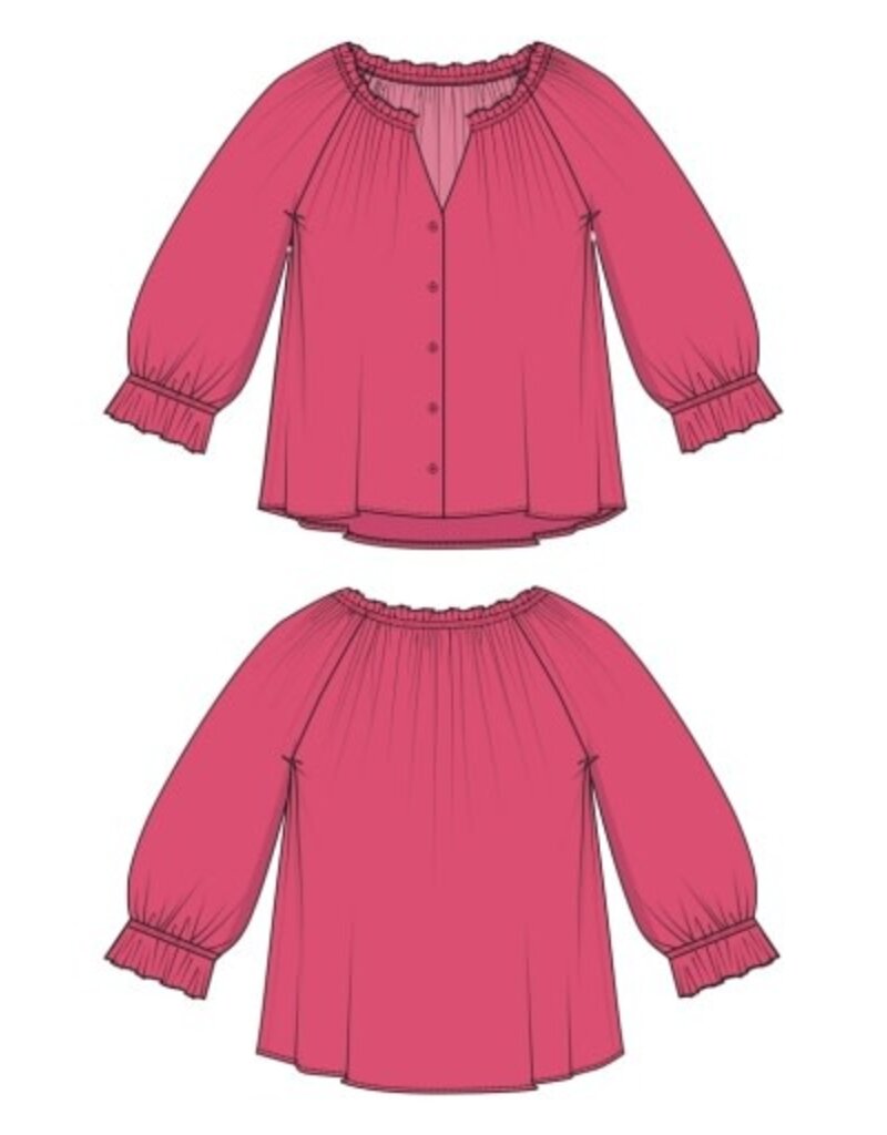 Liverpool Los Angeles Liverpool 3/4 Sleeve Button Front Woven Top with Ruffle Details