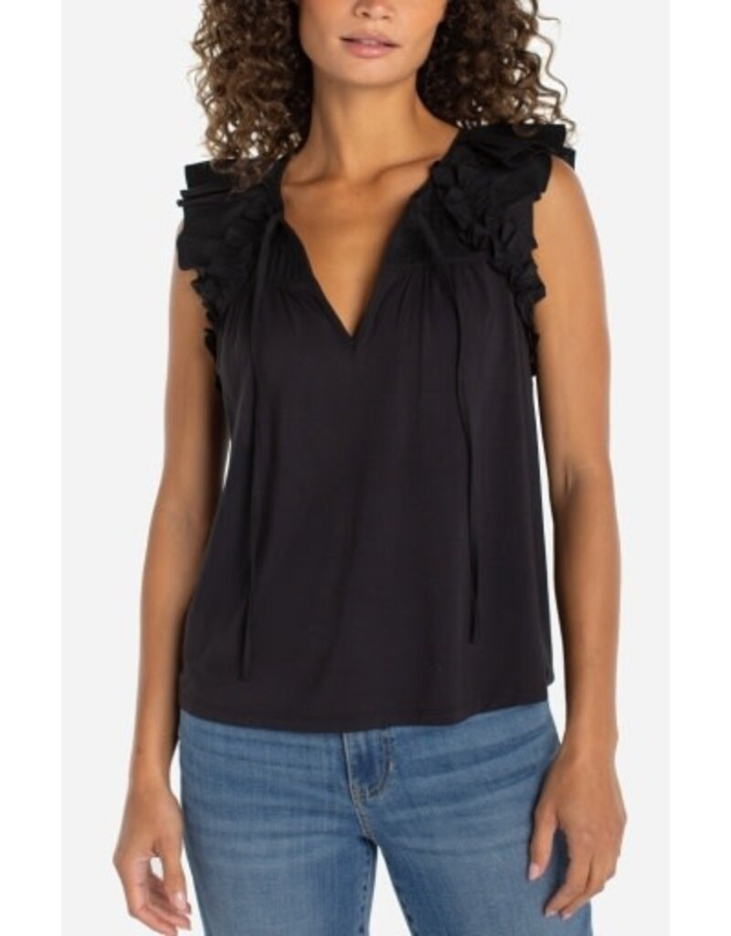 Liverpool Los Angeles Liverpool Flutter Sleeve Knit Woven Top with Ties