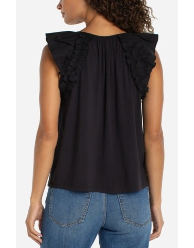 Liverpool Los Angeles Liverpool Flutter Sleeve Knit Woven Top with Ties