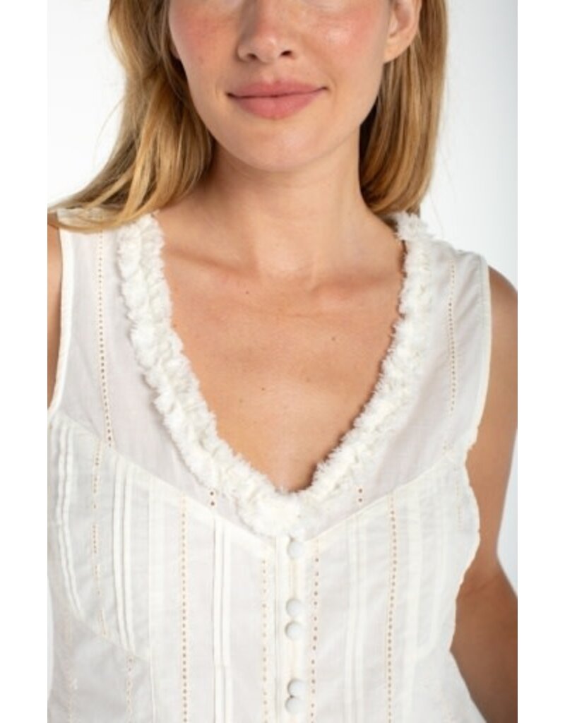 Liverpool Los Angeles Liverpool Sleeveless Pintucked Woven Top with Ruffles