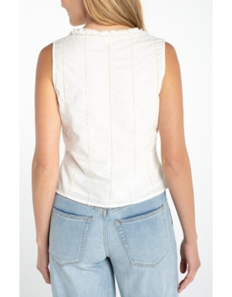 Liverpool Los Angeles Liverpool Sleeveless Pintucked Woven Top with Ruffles
