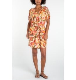 Liverpool Los Angeles Liverpool Short Sleeve Shirred Button Front Woven Dress