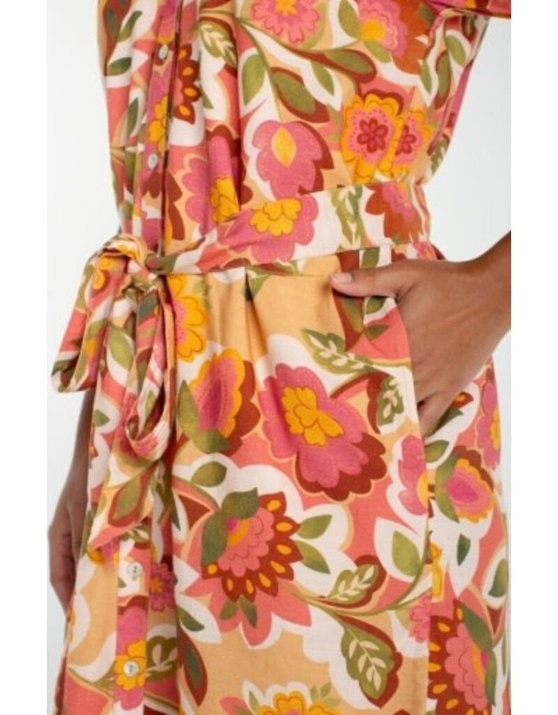 Liverpool Los Angeles Liverpool Short Sleeve Shirred Button Front Woven Dress