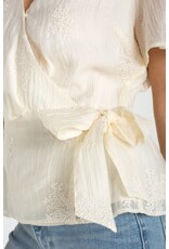 Liverpool Los Angeles Liverpool Short Sleeve Wrap Front Woven Top w/ tie