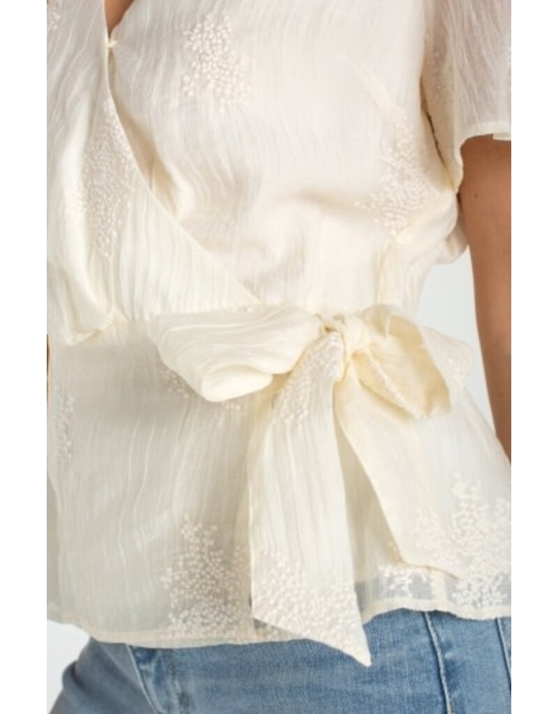 Liverpool Los Angeles Liverpool Short Sleeve Wrap Front Woven Top w/ tie