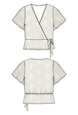 Liverpool Los Angeles Liverpool Short Sleeve Wrap Front Woven Top w/ tie