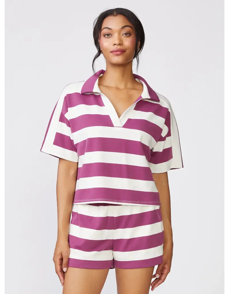 Thrive Societe Thrive Societe Stripe Johnny Collar Pullover Clove Cream