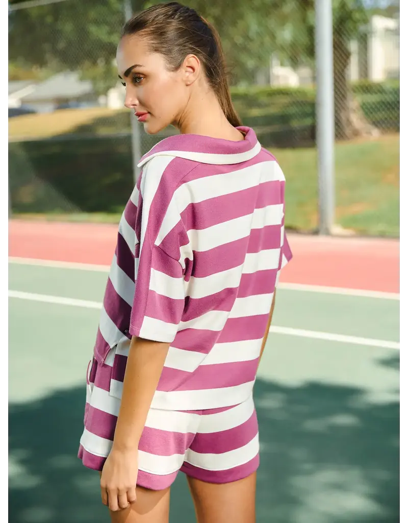 Thrive Societe Thrive Societe Stripe Johnny Collar Pullover Clove Cream