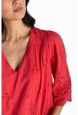 Liverpool Los Angeles Liverpool 3/4 Sleeve V-neck Eyelet Woven Top