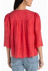 Liverpool Los Angeles Liverpool 3/4 Sleeve V-neck Eyelet Woven Top