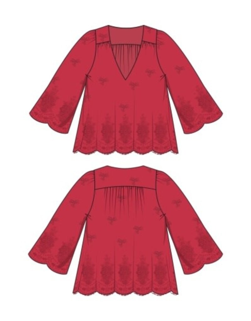 Liverpool Los Angeles Liverpool 3/4 Sleeve V-neck Eyelet Woven Top