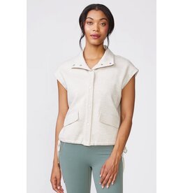 Thrive Societe Thrive Societe Short Sleeve Wide Collar Button Front Jacket Sand Heather