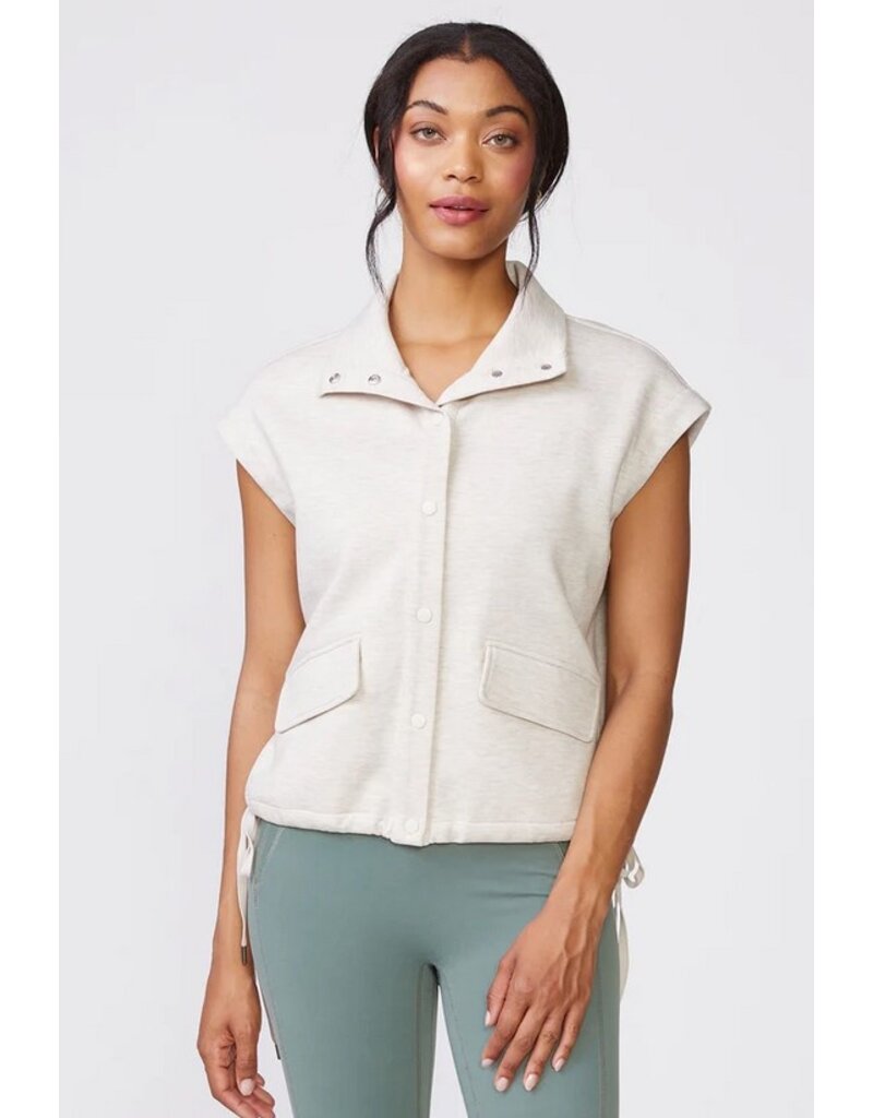 Thrive Societe Thrive Societe Short Sleeve Wide Collar Button Front Jacket Sand Heather