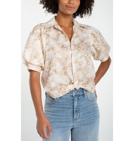Liverpool Los Angeles Liverpool Puff Sleeve Button Front Woven Top with Twist