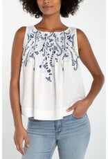 Liverpool Los Angeles Liverpool Sleeveless Boat Neck Woven Top with Pintucks