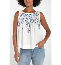 Liverpool Los Angeles Liverpool Sleeveless Boat Neck Woven Top with Pintucks