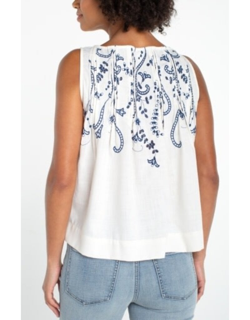 Liverpool Los Angeles Liverpool Sleeveless Boat Neck Woven Top with Pintucks