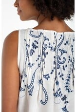 Liverpool Los Angeles Liverpool Sleeveless Boat Neck Woven Top with Pintucks