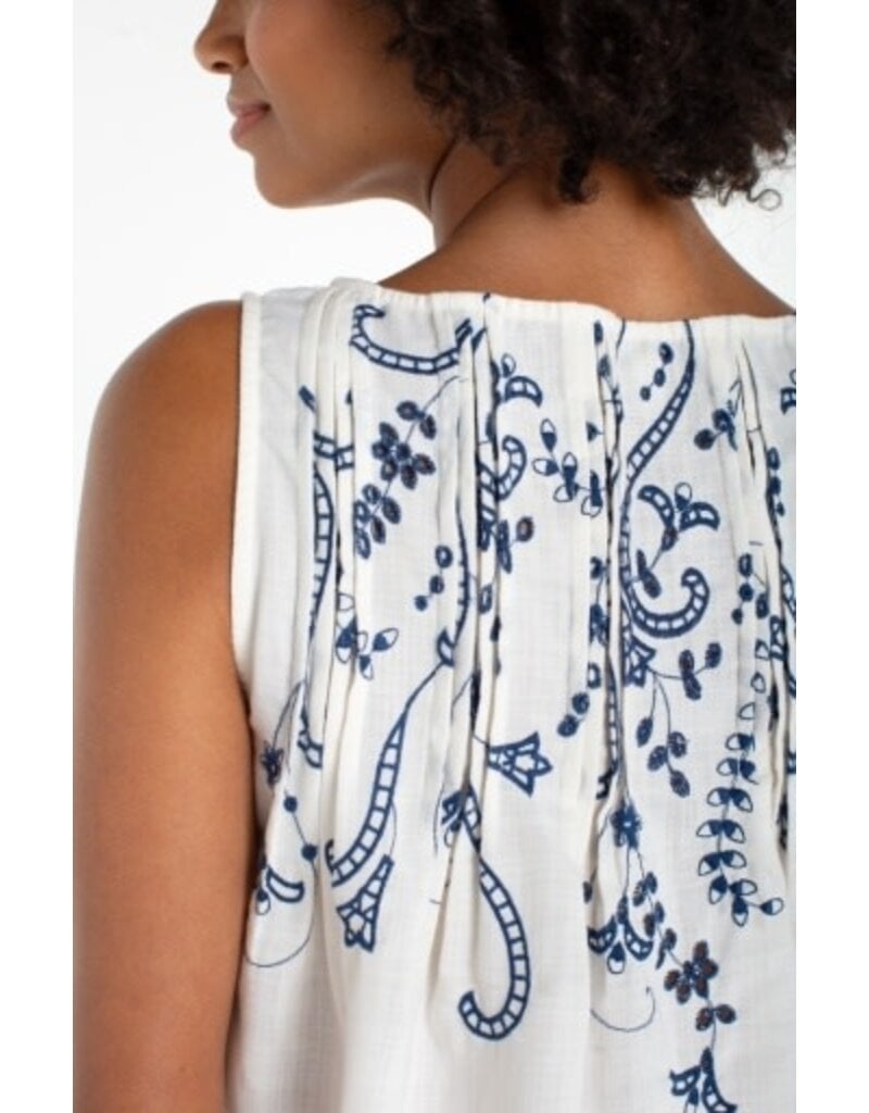 Liverpool Los Angeles Liverpool Sleeveless Boat Neck Woven Top with Pintucks