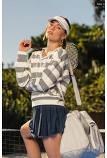 Thrive Societe Thrive Societe Stripe V Neck Pullover White/Mood Indigo