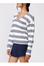 Thrive Societe Thrive Societe Stripe V Neck Pullover White/Mood Indigo
