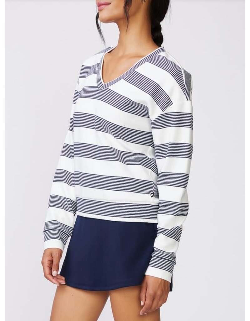 Thrive Societe Thrive Societe Stripe V Neck Pullover White/Mood Indigo