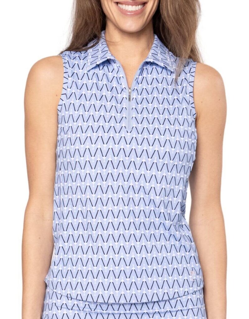 Golftini Golftini Nauti & Nice Sleeveless Polo Seersucker Blue White