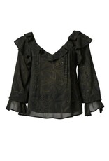 Liverpool Los Angeles Liverpool Long Sleeve Double Ruffle VNeck Woven Blouse