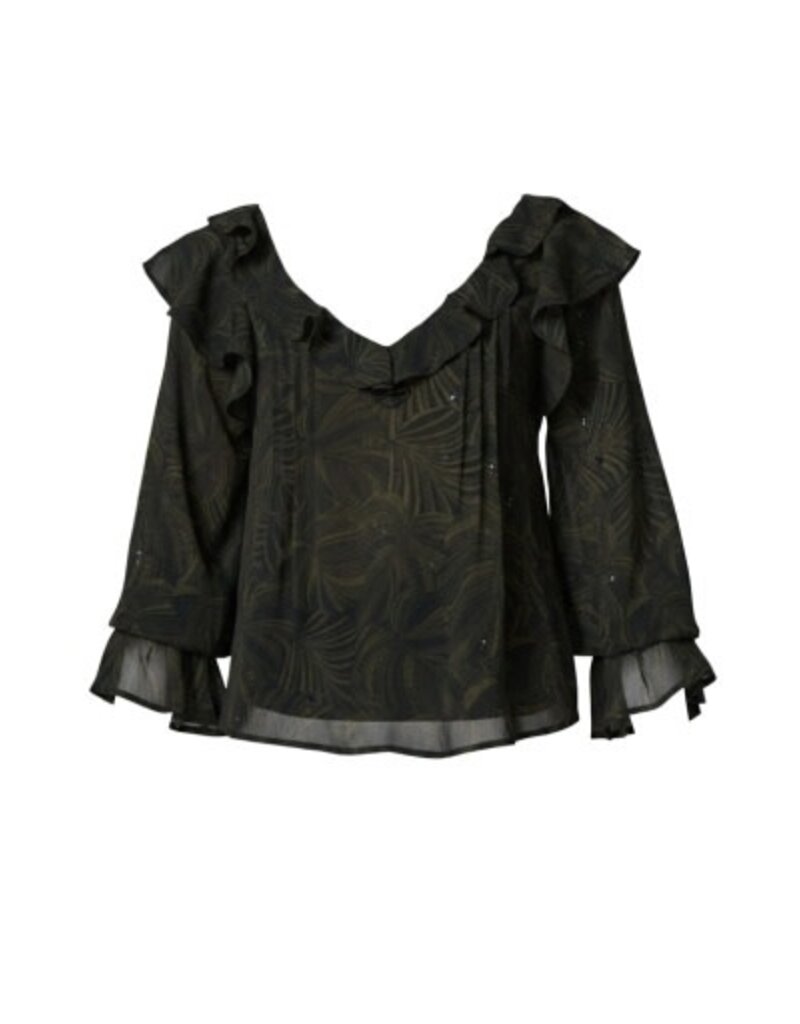 Liverpool Los Angeles Liverpool Long Sleeve Double Ruffle VNeck Woven Blouse