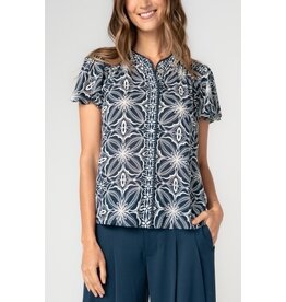 Liverpool Los Angeles Liverpool Flutter Sleeve Mix Print Button Front Woven Top