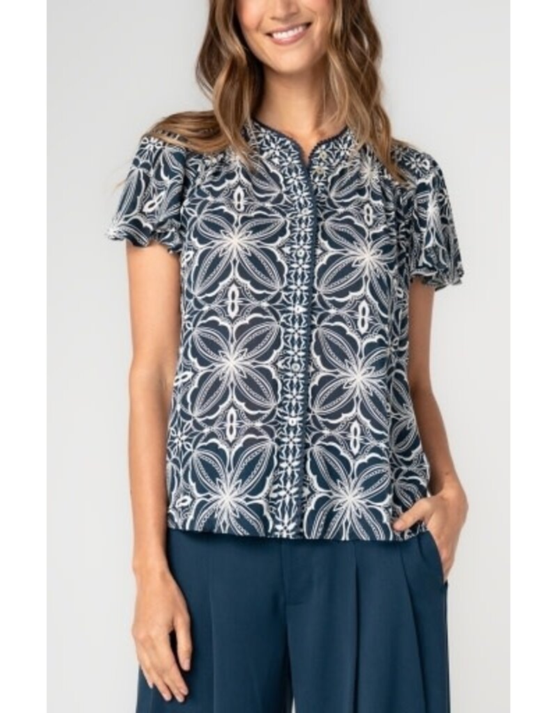 Liverpool Los Angeles Liverpool Flutter Sleeve Mix Print Button Front Woven Top