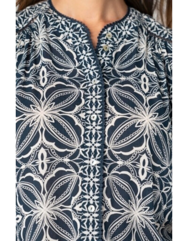 Liverpool Los Angeles Liverpool Flutter Sleeve Mix Print Button Front Woven Top