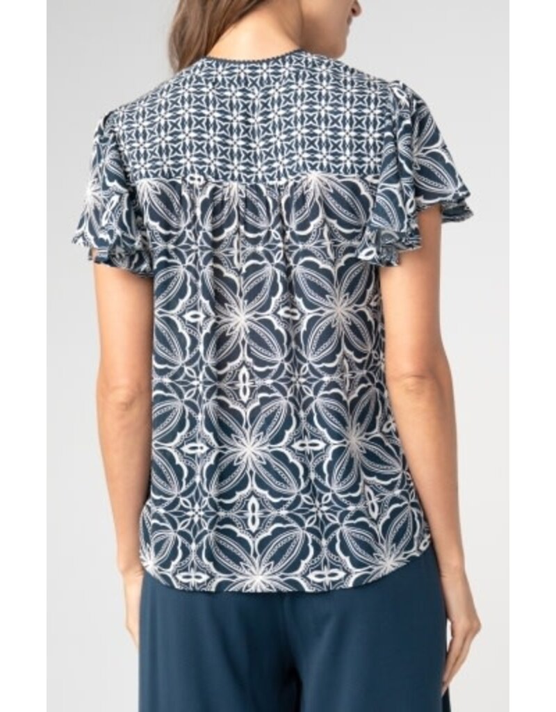 Liverpool Los Angeles Liverpool Flutter Sleeve Mix Print Button Front Woven Top