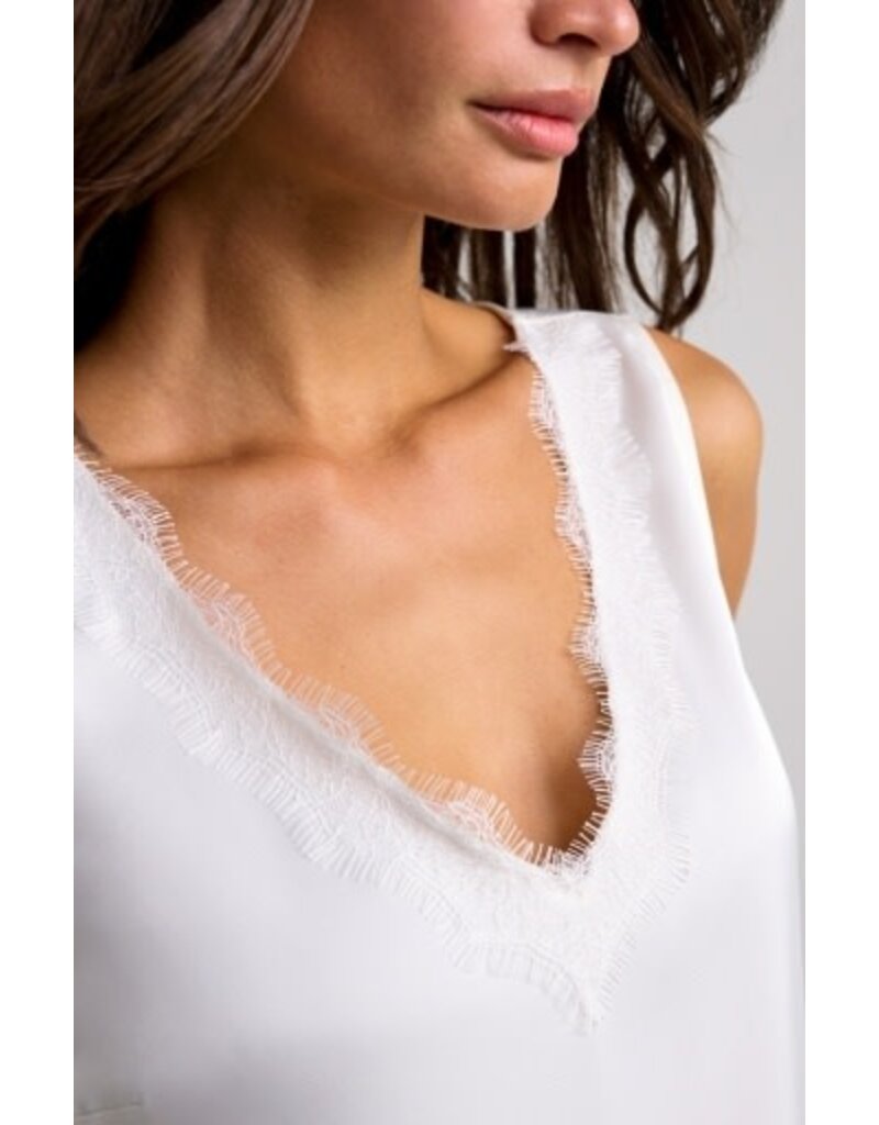 Liverpool Los Angeles Liverpool V-Neck Woven Tank with Lace Trim