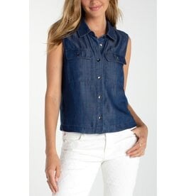 Liverpool Los Angeles Liverpool Sleeveless Button Front Top with Pockets