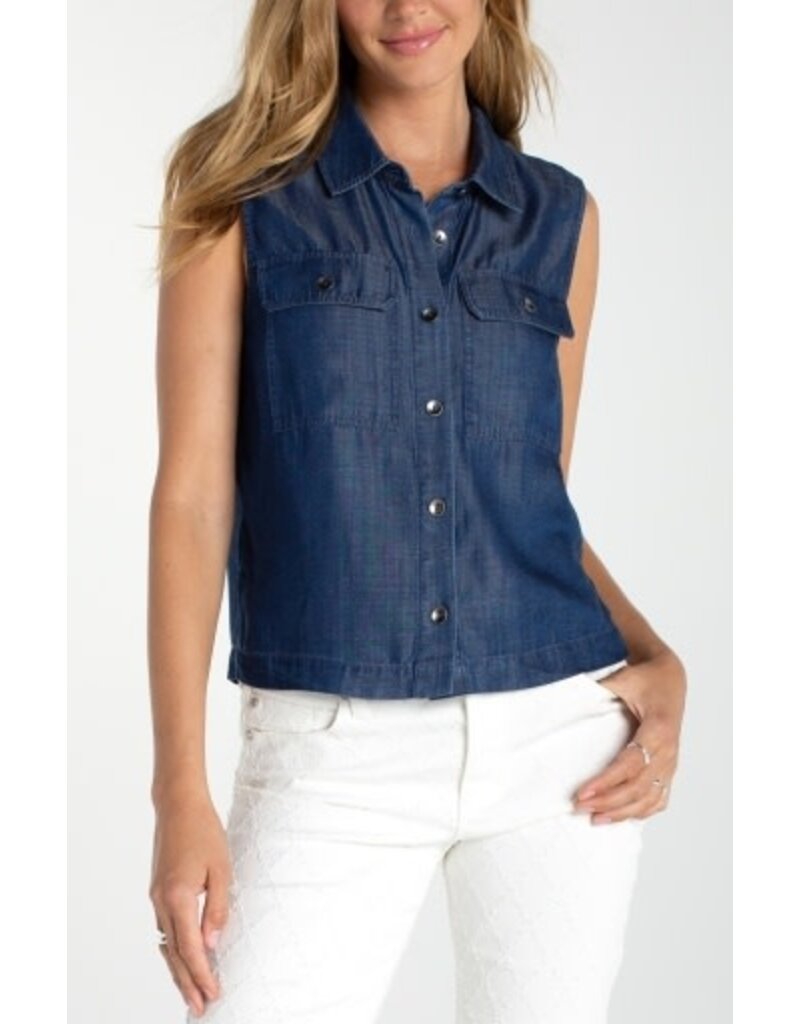 Liverpool Los Angeles Liverpool Sleeveless Button Front Top with Pockets