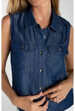 Liverpool Los Angeles Liverpool Sleeveless Button Front Top with Pockets