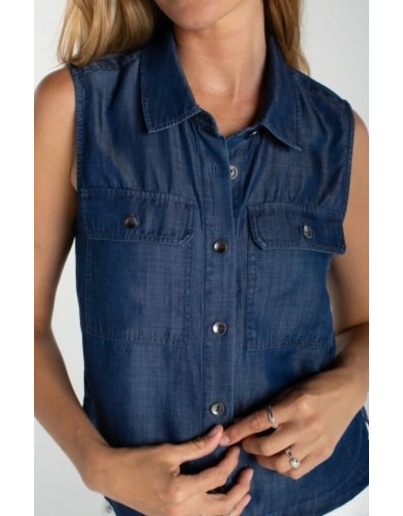 Liverpool Los Angeles Liverpool Sleeveless Button Front Top with Pockets