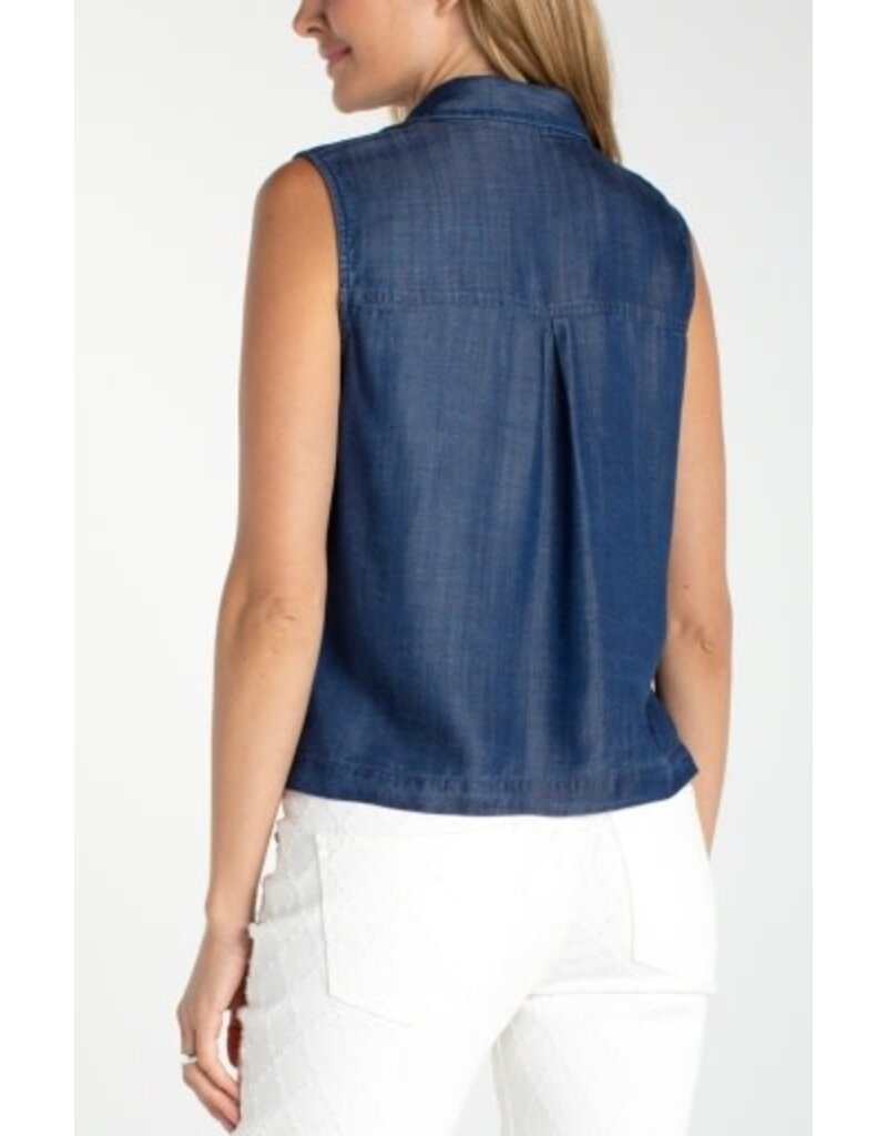 Liverpool Los Angeles Liverpool Sleeveless Button Front Top with Pockets