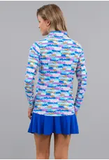 IBKul IBKul Happiness Long SLeeve Zip Mock Turquoise Multi