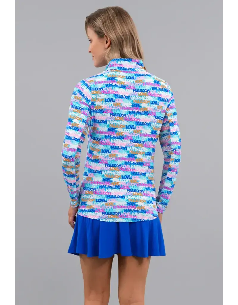 IBKul IBKul Happiness Long SLeeve Zip Mock Turquoise Multi