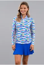 IBKul IBKul Happiness Long SLeeve Zip Mock Turquoise Multi