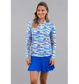 IBKul IBKul Happiness Long SLeeve Zip Mock Turquoise  Multi