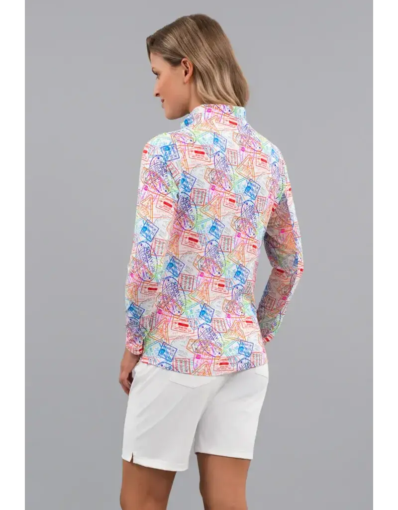 IBKul IBKul Global Impression Long Sleeve Zip Mock Red Multi