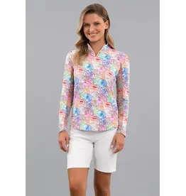 IBKul IBKul Global Impression Long Sleeve Zip Mock Red Multi